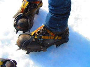 Hiking Boots with Ice Crampons