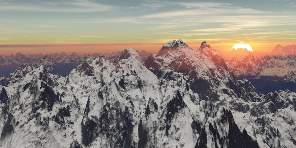 Sunset over Himalayan mountains