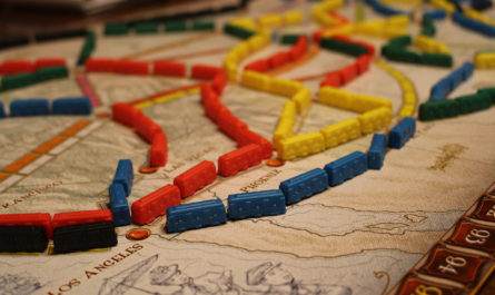 Ticket to Ride game board with trains