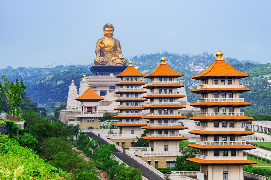 Fo Guang Shan Buddha Museum over Taiwan skyline