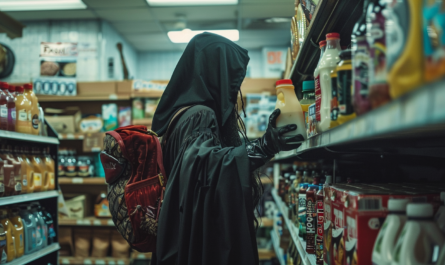 Cosplayer buying groceries