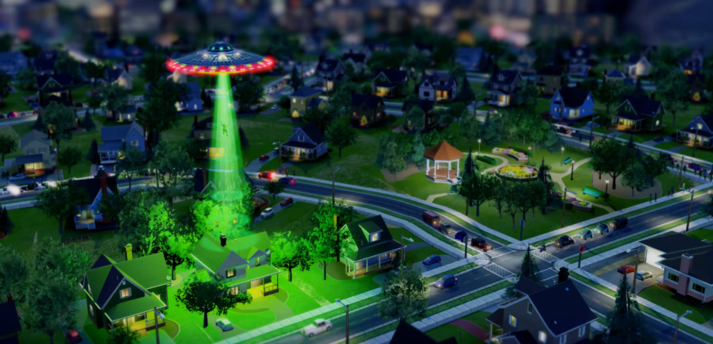 Alien abduction in SimCity (2013)